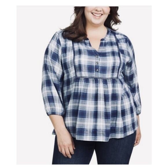 Wrangler Tops - Wrangler Plaid Blouse Blue Womens XL